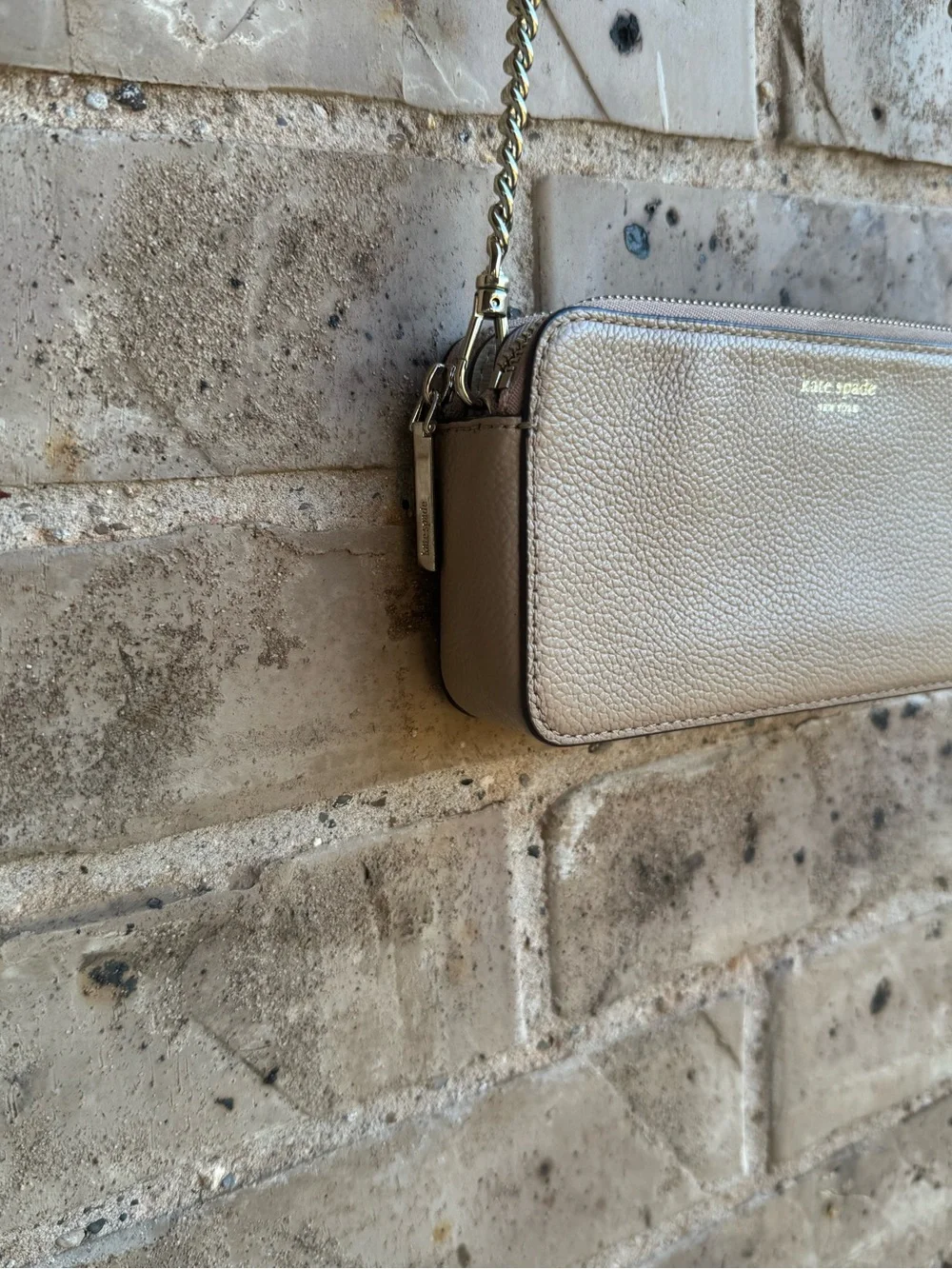 Kate Spade New York Taylor Pebbled Leather Double Zip Crossbody Taupe